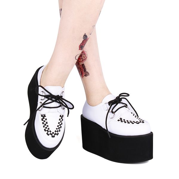 

japan harajuku women's punk shoes super high platform lace-up oxfords leather shoes, Black