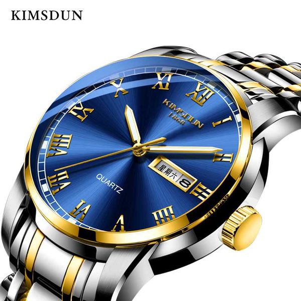 

business gentleman luminous kimsdun men's automatic week date display fashion casual quartz watch stainless steel strap relogio, Slivery;brown