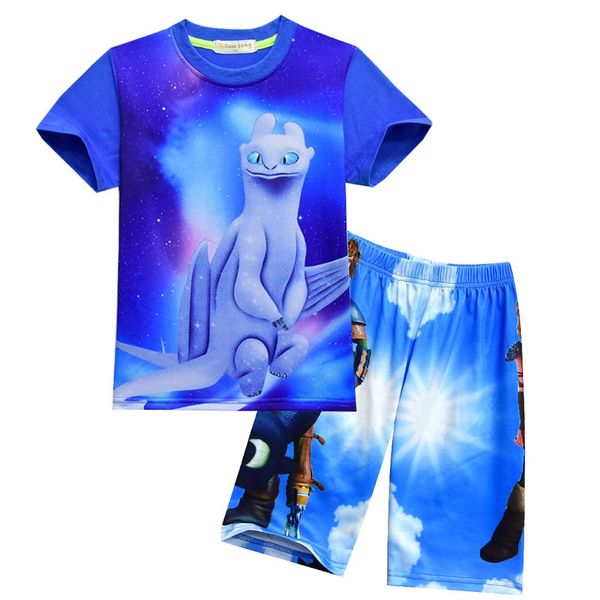 

girl boy clothing set 2018 new cartoon how to train your dragon 3 print for toddler children clothes 2pcs set t shirt + shorts, White