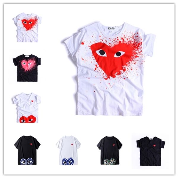

мода commes мужские футболки белый черный сердце новый cdg вышитые одно сердце с коротким рукавом футболки вышивка сердце тройник, Black;blue