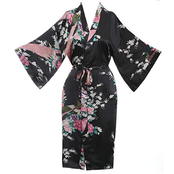 

long lingerie bride bridesmaid wedding robe nightgown black sleepwear women kimono bathrobe gown nightdress print homewear, Black;red