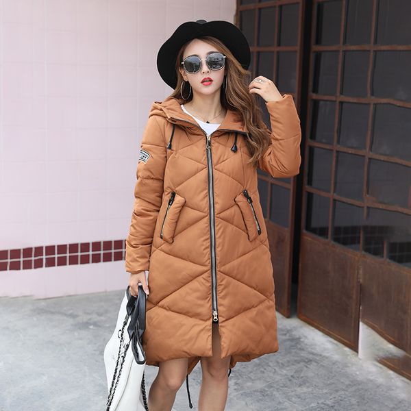 

hooded women winter stand collar long jacket parkas cotton padded female fashion jacket outerwear coat, Black