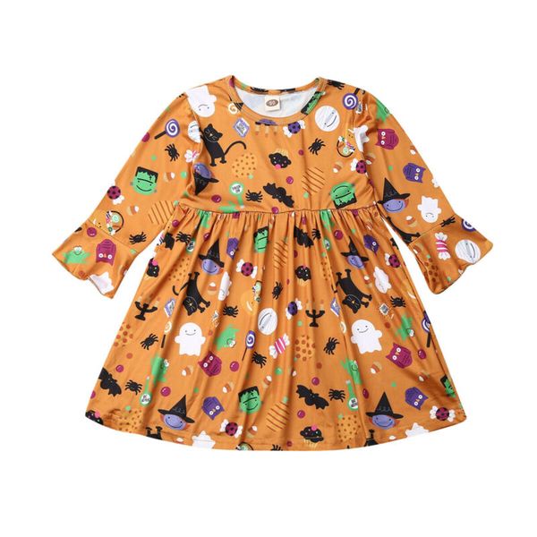 

1-6y toddler kid girl dress funny princess dress cartoon print party pageant halloween a-line clothes, Red;yellow