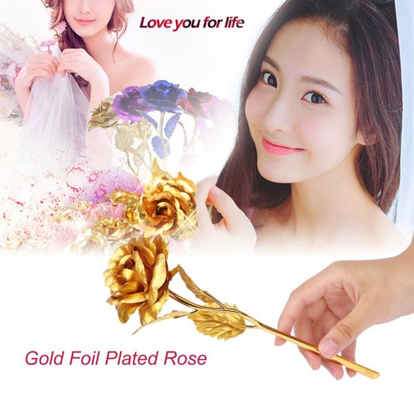 

5 colors 24k gold foil plated rose decorative flowers for lover's wedding christmas day gifts with retailed box drop shipping
