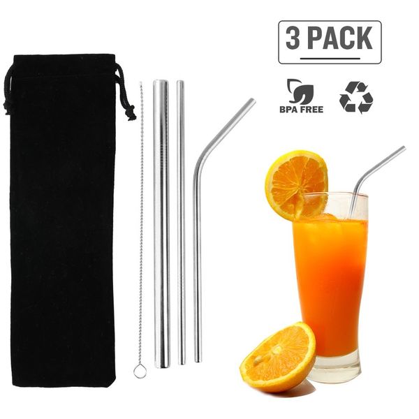 

3pcs stainless steel straws reusable straws set matte drinking straws bpa for all sizes tumblers cold beverage cleaning brush portable