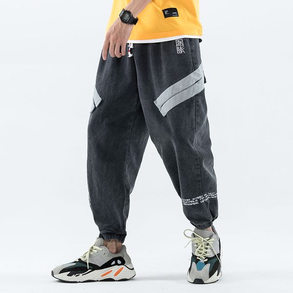 

retro washed jeans in europe and america to do the old tooling street hip-hop casual loose harem pants beam foot daddy tide country, Black