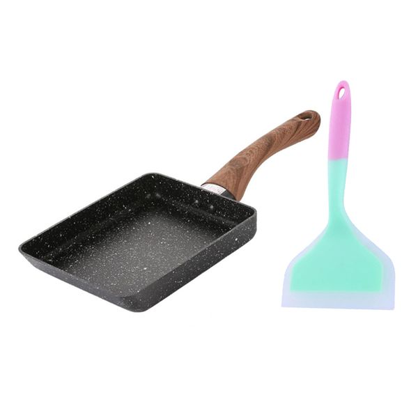 

японский омлет пан с голубым шпателем, антипригарной омлет паном тамагояками egg pan