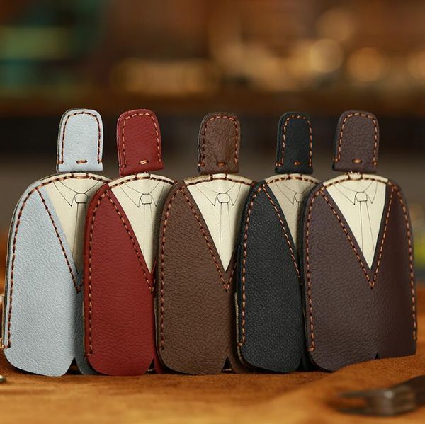 

purely handmade leather key bag universal car key cover fashion leather key package genuine leather accessory hand sewings, Silver