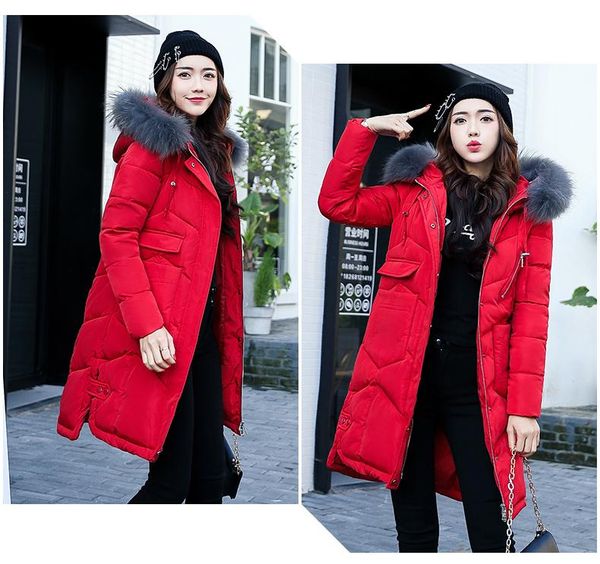 

big fur winter coat thickened parka women stitching slim long winter coat down cotton ladies down parka down jacket, Black