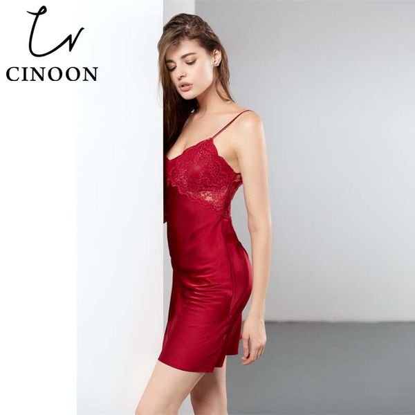 

cinoon satin silk panel sleep dress 2018 new summer spaghetti strap nightwear red sleeveless plain satin home night dress, Black;red