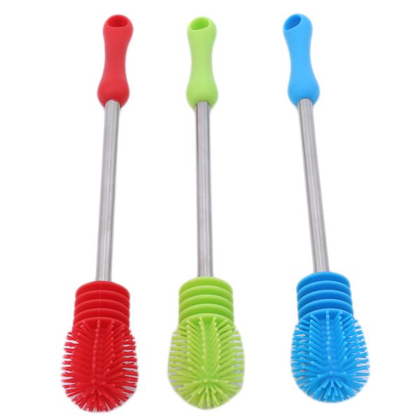 

new silicone brush bottle clean multifunctional long handle cleaning rotary long handle scrubbing baby milk bottle brush cleaner