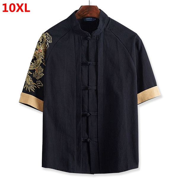 

chinese style plus size male extra large code tide big man slimming 9xl linen half sleeve shirt cardigan embroidery 9xl 10xl, White;black