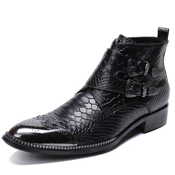 

men's fashion martin boots cowboy knight western motorcycle full grain leather casual british booties ankle snakeskin performance shoes