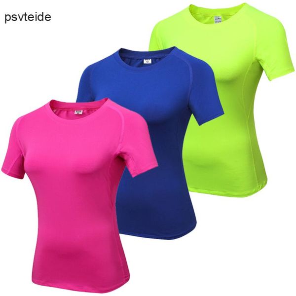 

gym t shirt women sports compression shirt women dry fit sport tshirt yoga lady shorts sleeve active wear sport femme, Black;blue