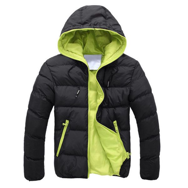 

men winter hooded jacket long sleeve thicken puffer padded coat warm ultralight, Black