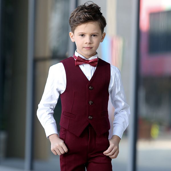 

chorus boy summer 4pcs/set (bowtie+vest+shirts+pants) wine red show/performance/wedding groom formal blazer suit sets, Blue