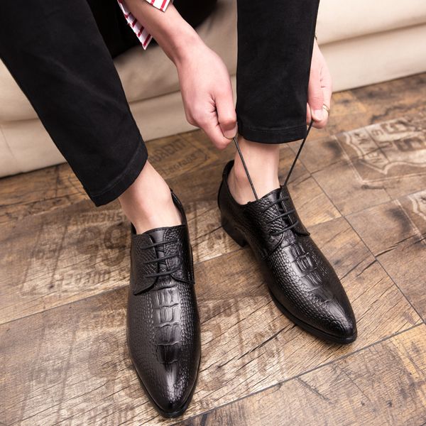 

men casual shoes oxfords men genuine leather dress shoes business formal male flats wedding party sheos %2808, Black