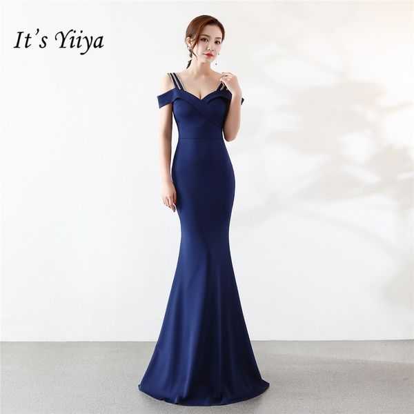 

it's yiiya mermaid evening dress boat neck zipper backparty gowns elegant floor-length royal blue trumpet prom dresses c104, White;black