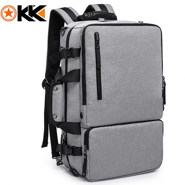 

kaka functional 15.6 inches laptravel men's backpack large capacity men luggage shoulder bags gray leisure backpacking