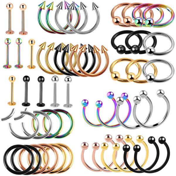 

10pcs/lot steel nostril nose ring horseshoe earrings circular barbell piercing horseshoe rings cbr ring body jewelry piercings, Slivery;golden