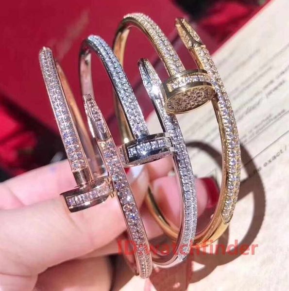 

Luxury de igner jewelry ilver ro e gold men women diamond iced out nail bracelet chain bangle