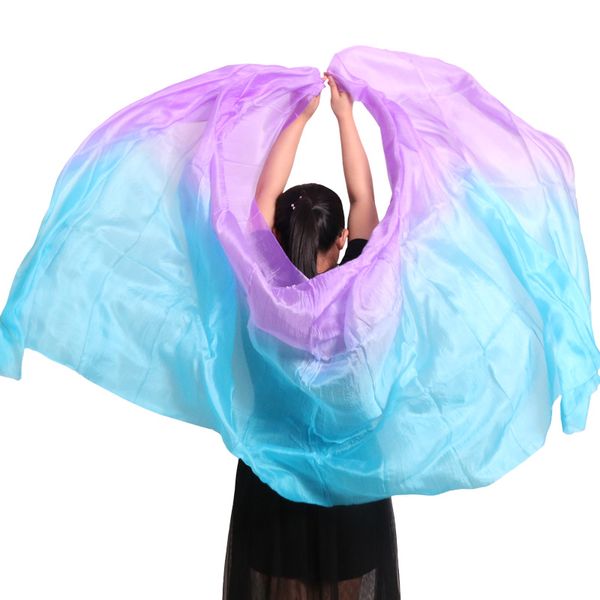 

gradient color belly dance real silk veils 200x90cm handmade dyed scarf belly dancer accessories for kid multi color, Black;red