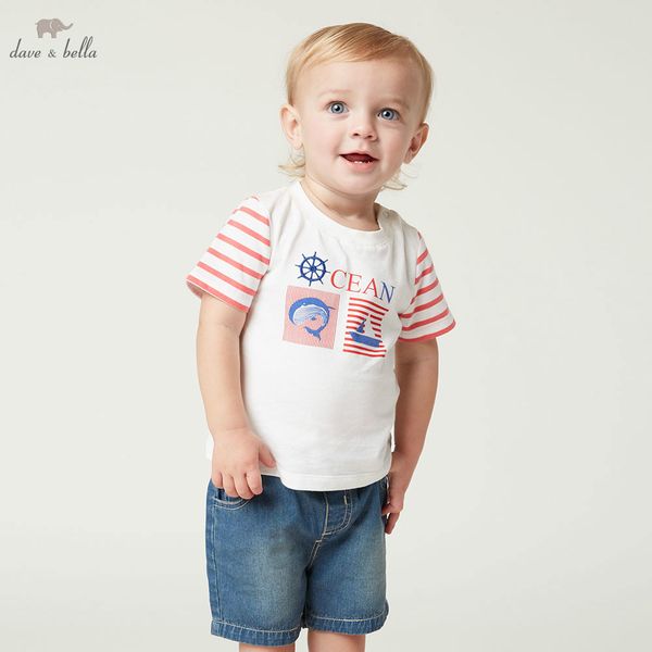 

dave bella summer baby boys clothing sets printed denim pants sets child infant clothes kids baby costumes db4901, White