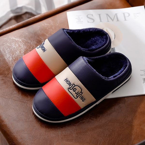 

2019 tzldn men's winter home cotton shoes bedroom warm plush slippers living room soft wearing cotton slippers pattern, Black