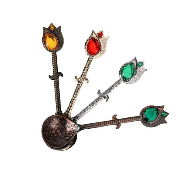 

1pcs metal mini coffee scoop with colorful diamond jelly spoon icecream scoop drinking shop favor (diamond color random