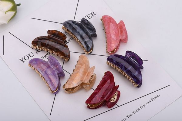 

dhl 200pcs lady hight quality transluent flower print acrylic paster hair claw gold plating plastic crab girl headwear, Slivery;white