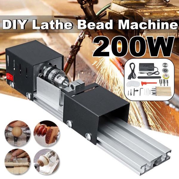 

200w mini lathe beads machine wood lathe diy woodworking tool milling grinding polishing carving drill rotary tool set