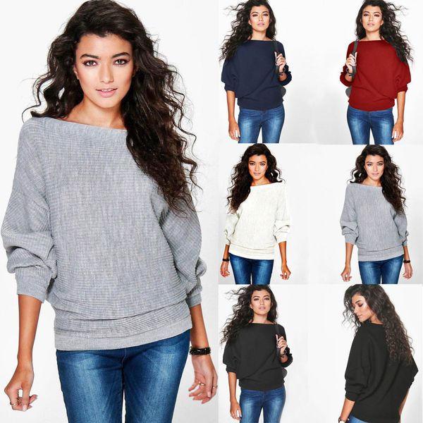 

fashsiualy 2019 women batwing sleeve knitted pullover loose sweater jumper knitwear sweater mujer invierno whosale, White;black
