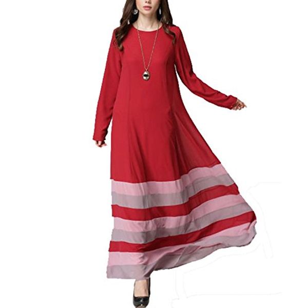 

aro lora women's vintage striped kaftan abaya muslim jilbab maxi dress, Black;gray
