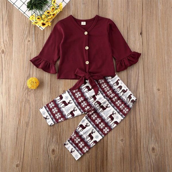 

1-5years toddle kids baby girl xmas deer outfits 2pcs shirt pants christmas set, White
