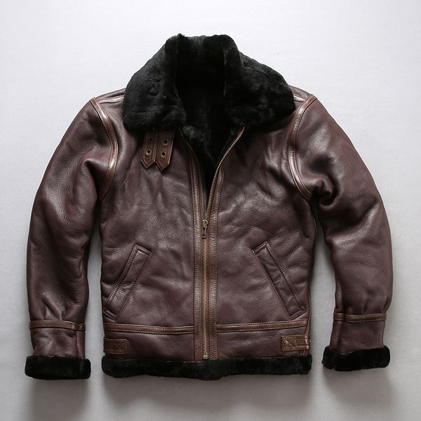 

2018 new men genuine wool liner sheepskin jacket casual shearling b3 bomber pilot jackets winter russia coats, Black
