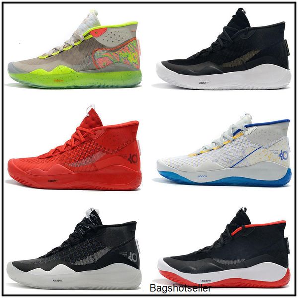 

кевин дюрант 12 xii high kd 35 warriors главная белый синий желтый мужские дети баскетбол обувь мужчины спортивная обувь кроссовки kd12, Black