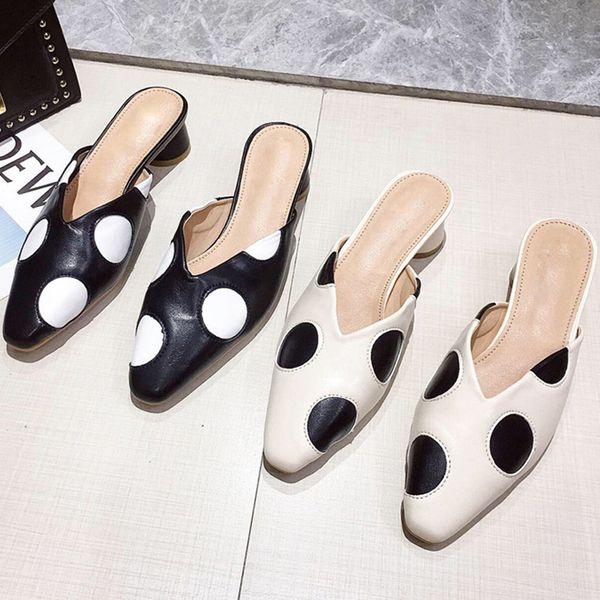 

2020 woman summer slippers now pointed toe lady shoe sandal female flip flops low heels outsides ladies slides beach mules shoes, Black