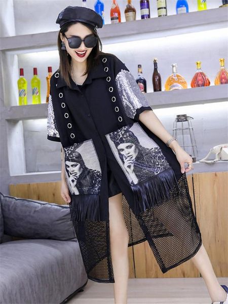 

women's trench coats black shirt female design light coat summer retro long section lazy hollow cardigan jacket women sleeveless haraju, Tan;black