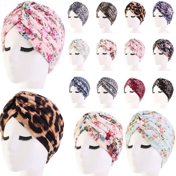 

fashion women floral print turban cotton flower hat bandana scarf cancer chemo beanies headwrap caps sleep cap hair accessories, Blue;gray