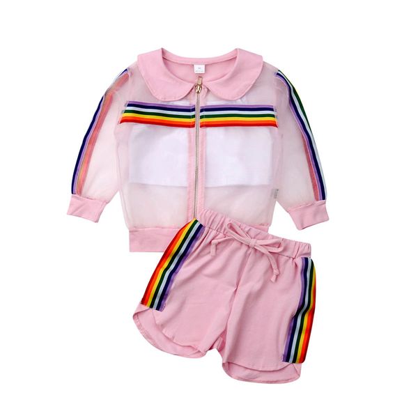 

children summer sport clothes toddler kids baby girls mesh coat+vest+pants 3pcs rainbow tracksuit running sets, Black;blue