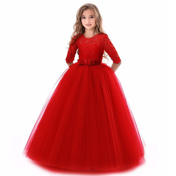 

teens costume girls long lace children clothing princess party flower kids tulle wedding first communion dress y200317, Red;yellow