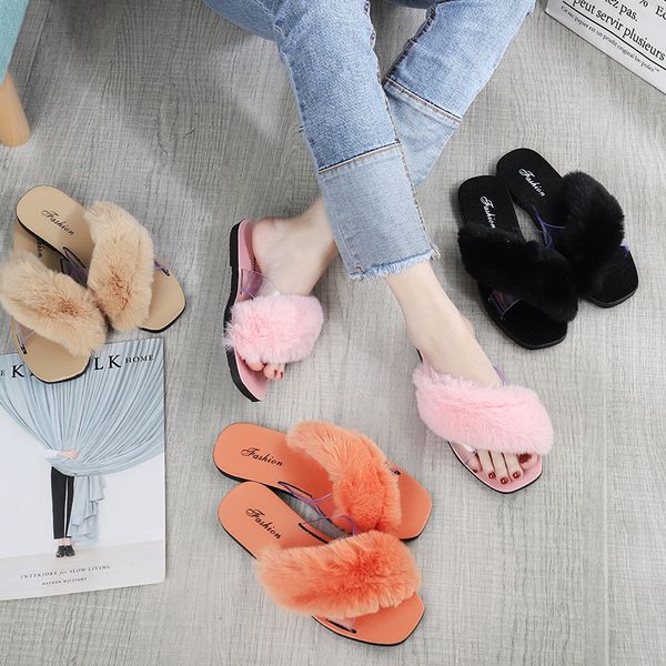 

shoes woman 2020 home slippers women's winter footwear luxury slides pantofle flock massage designer flat new fabric hoof heels, Black