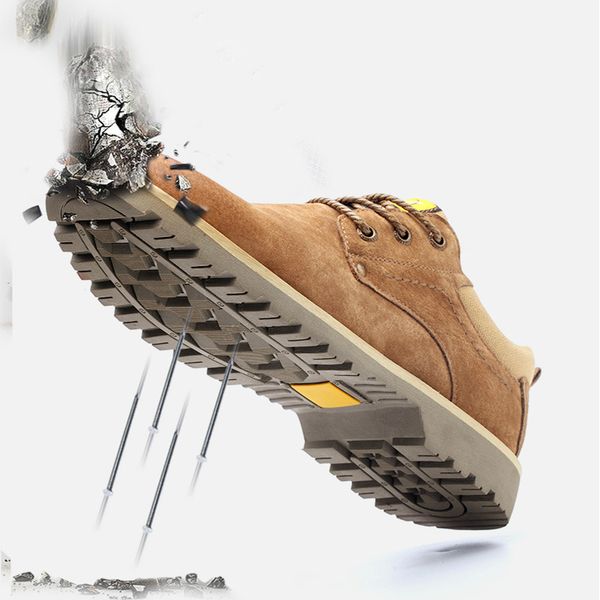 

men steel toe cap boots fashion genuine leather breathable labor lnsurance puncture proof casual boot men's safety work shoes, Black