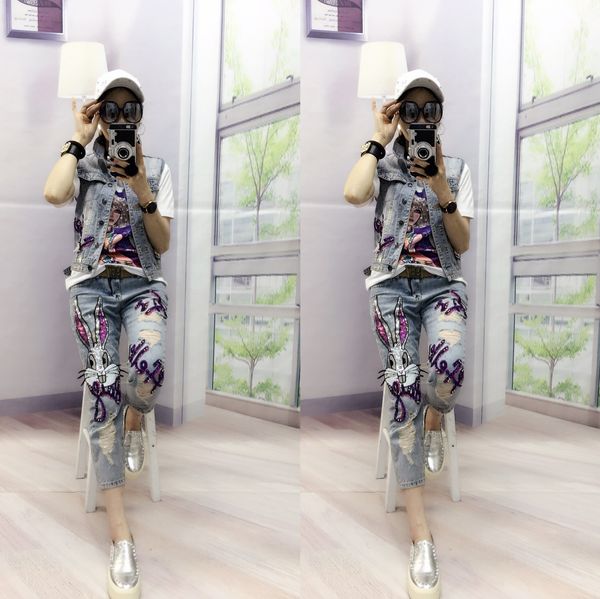 

purple the new sequins ripped jeans fashion women's wear shuhua95, Blue