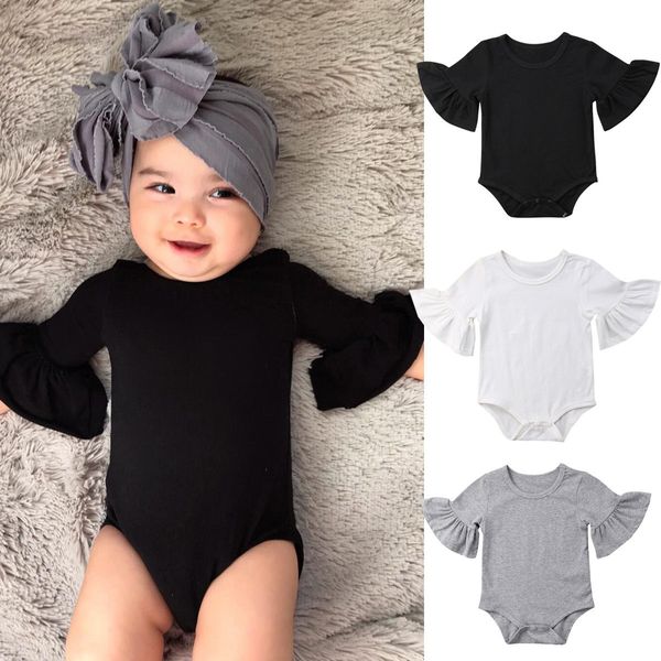 

3 color newborn infant baby girl clothes flared sleeve romper brife jumpsuit sunsuit outfits, Blue