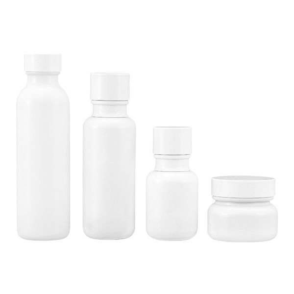 

50g white facial mask jar glass refillable cosmetic container, 50ml makeup lotion bottle white pump bottle f3093