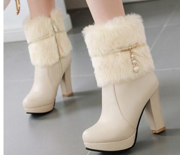 

2019 women's boots in winter with new style high heel coarse heel round head waterproof table @8012, Black