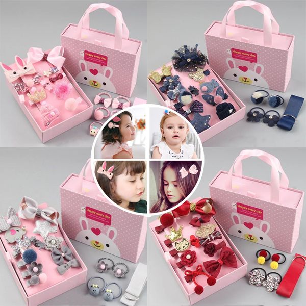 

18 pcs/box cute hair accessories girlschildren headdress gifts set baby bow hairpins barrettes princess hair ring clips, Slivery;white