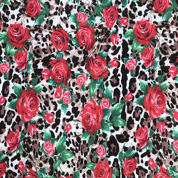 

145cm width leopard and rose print four way stretch polyester fabric for woman summer dresses skirts blouse pants diy-af997, Black;white