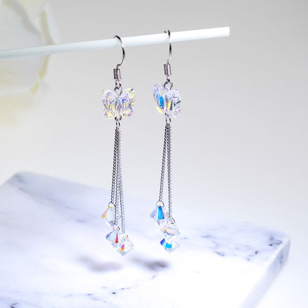 

baffin new butterfly drop earrings colorful beads crystals from swarovski silver color bohemia long chain piercing for women